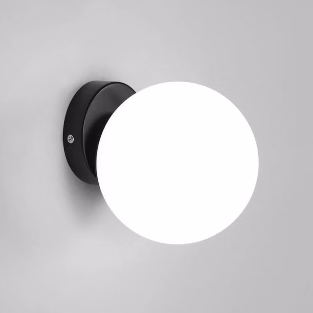 Goeco Black Glass Sphere Indoor Wall Light with Metal Details, Diameter: 15 cm – 1