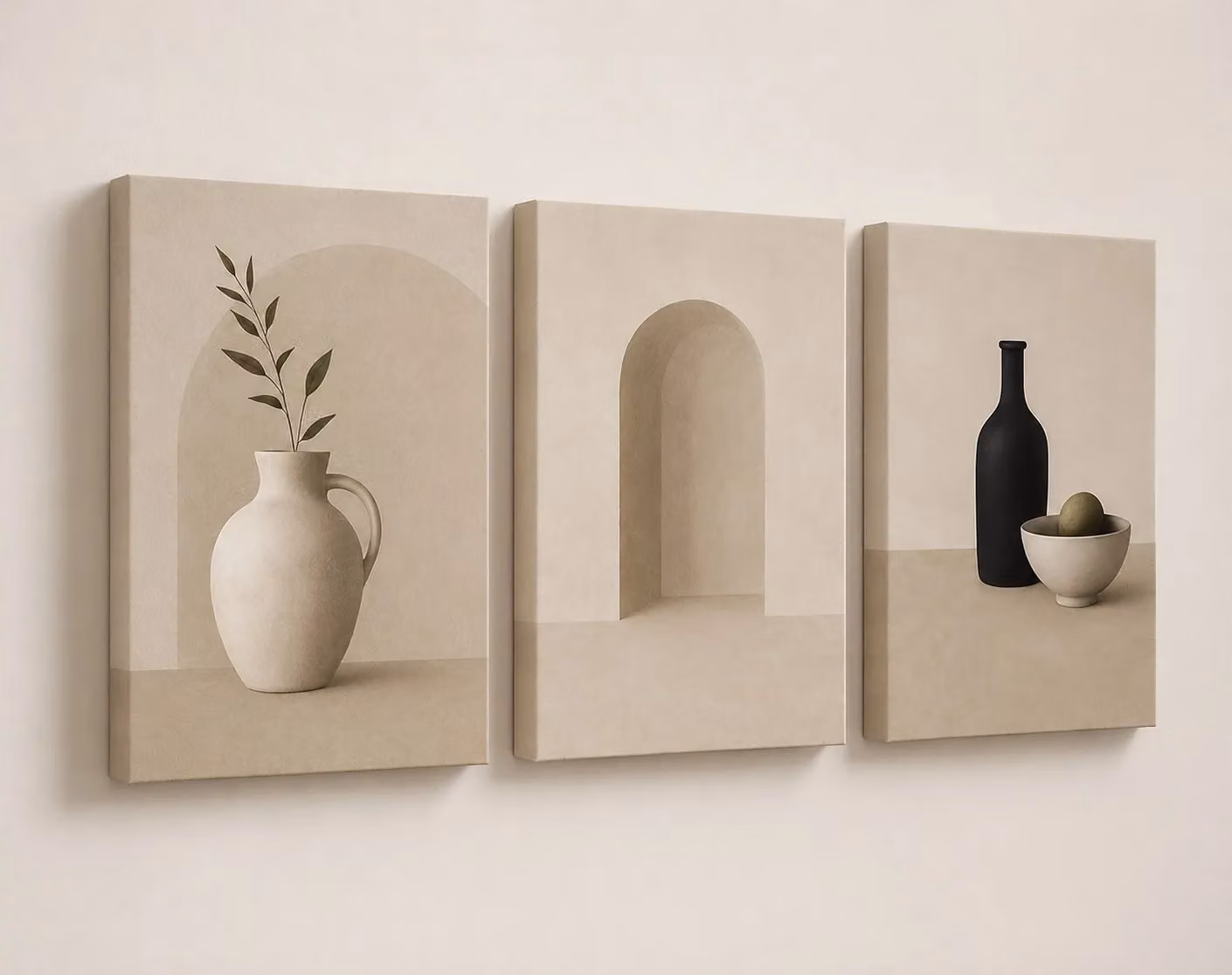 Mafett Set of 3 Modern Abstract Canvas Wall Art Prints in Beige and Black, W: 60.96 cm, H: 81.28 cm – 2