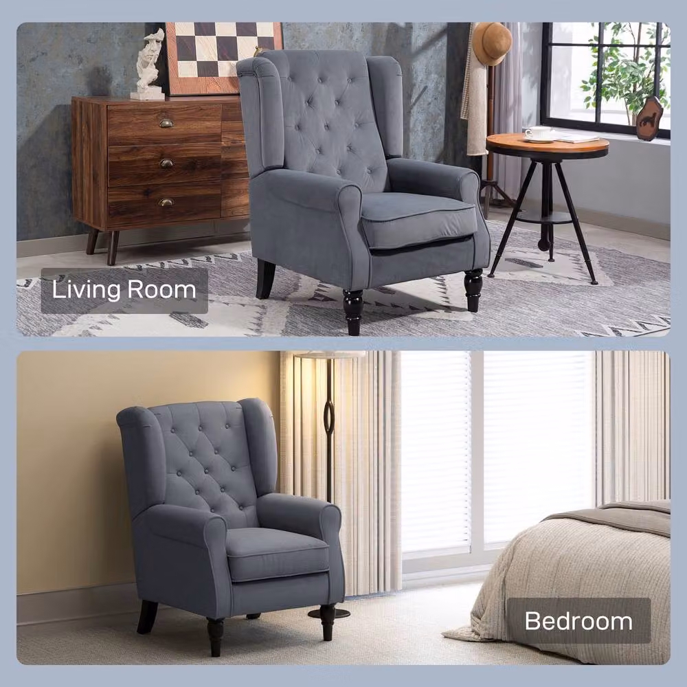 STILVORA Grey Velvet Wingback Accent Chair with Solid Wood Frame – 6