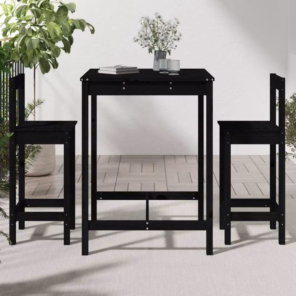 Berkfield Home 3 Piece Rustic Black Solid Wood Pine Garden Bar Set – 3