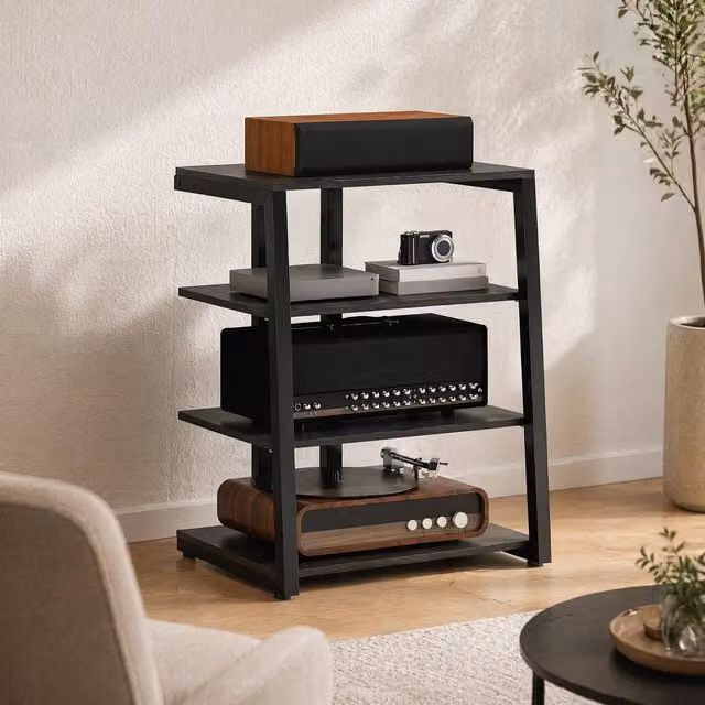 STILVORA 4 Tier HiFi Rack with Adjustable Shelves in Black Metal