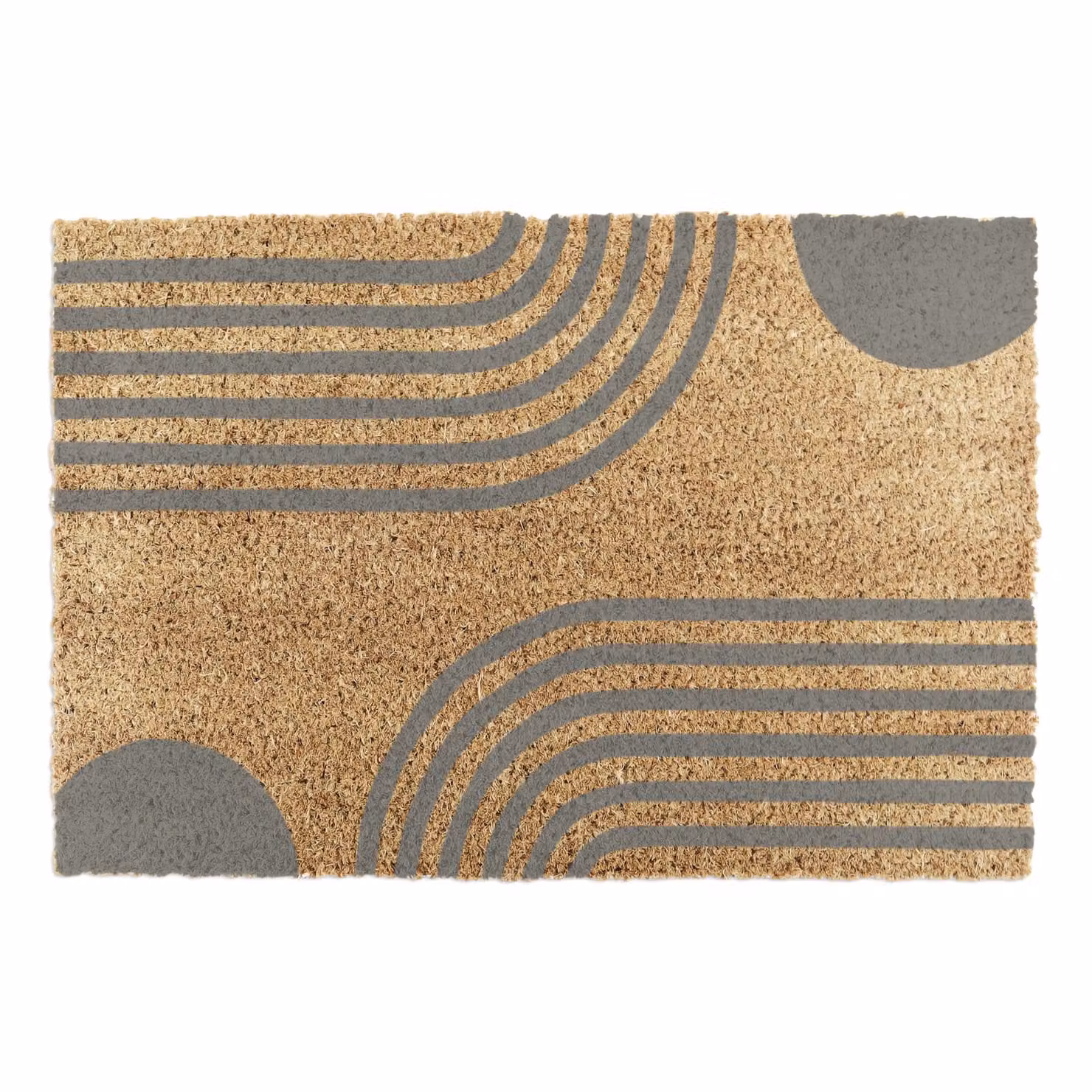 Artsy Mats Grey Abstract Lines and Semi Circles Coir Doormat, W: 60 cm, D: 40 cm – 4