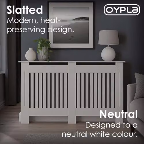 Oypla Large White Wooden Slatted MDF Radiator Cover Cabinet – 3
