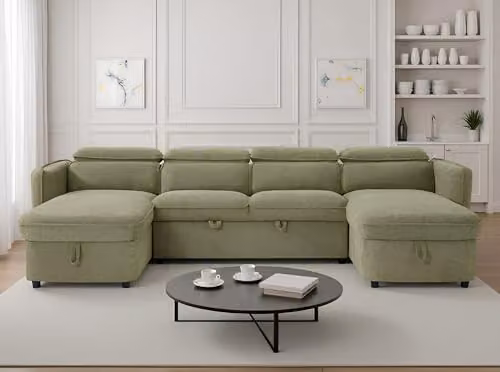Beehive Furniture Corfu U-Shaped Corner Sofa Bed in Green Upholstered Fabric with Reversible Sleeping Function and Adjustable Headrests – 2