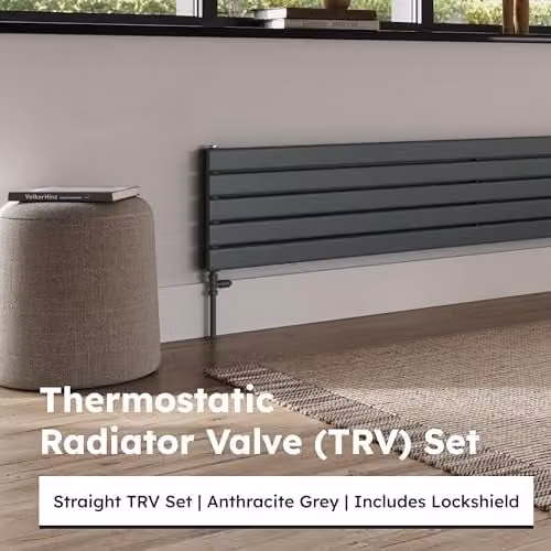 UK Radiators Derry Bold Thermostatic Radiator Valve and Lockshield Set in Anthracite Matt Chrome, 1/2" x 15mm – 1