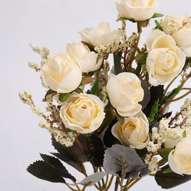 Kidkid Artificial Rose Flower Branches in Beige and White for Wedding and Party Decoration