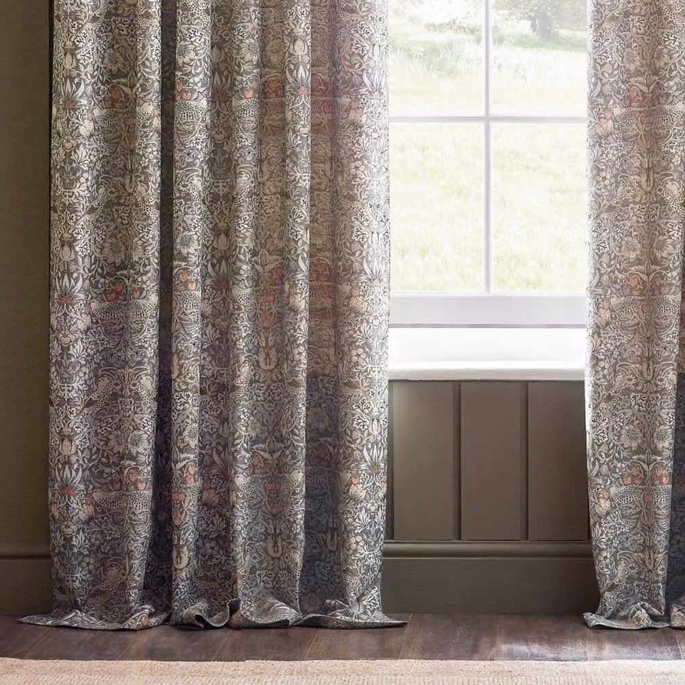 Morris & Co. Strawberry Thief Jacquard Floral Pencil Pleat Curtains, Beige, Width: 117 cm, Drop: 137 cm – 4