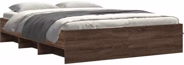 Berkfield Home Modern Oak Bed Frame in Brown, W/D/H: 150 x 203 x 35 cm