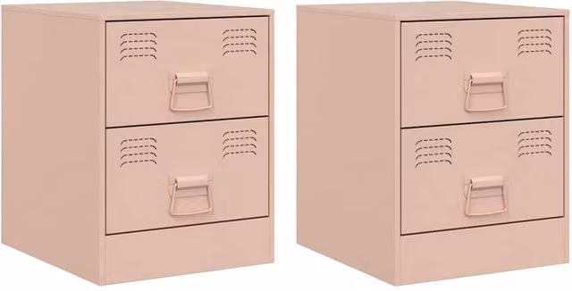 Berkfield Home Set of 2 Pink Metal Bedside Cabinets, W/D/H: 34.5 x 39 x 44 cm