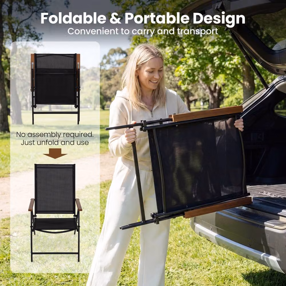 Costway Set of 4 Black Folding Patio Chairs with 5-Position Backrests and Textilene Fabric – 5
