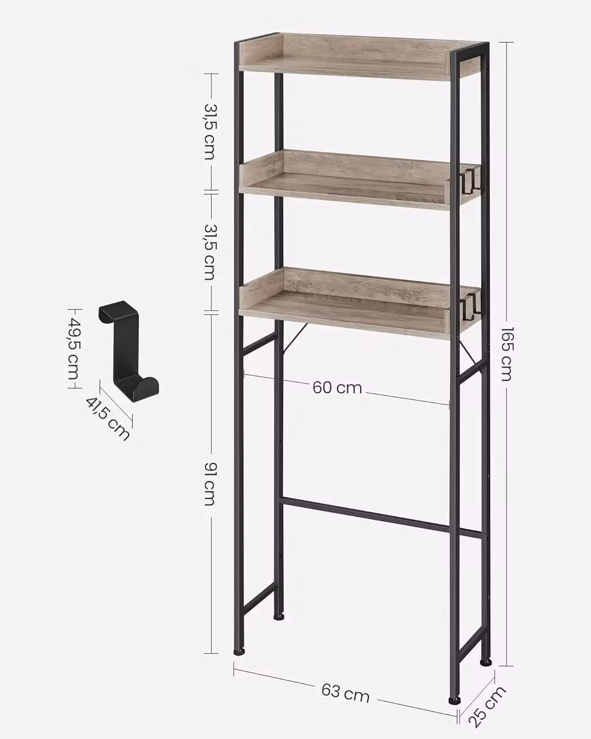 VASAGLE 3 Tier Over Toilet Storage Rack for Bathroom or Laundry in Medium Beige – 3