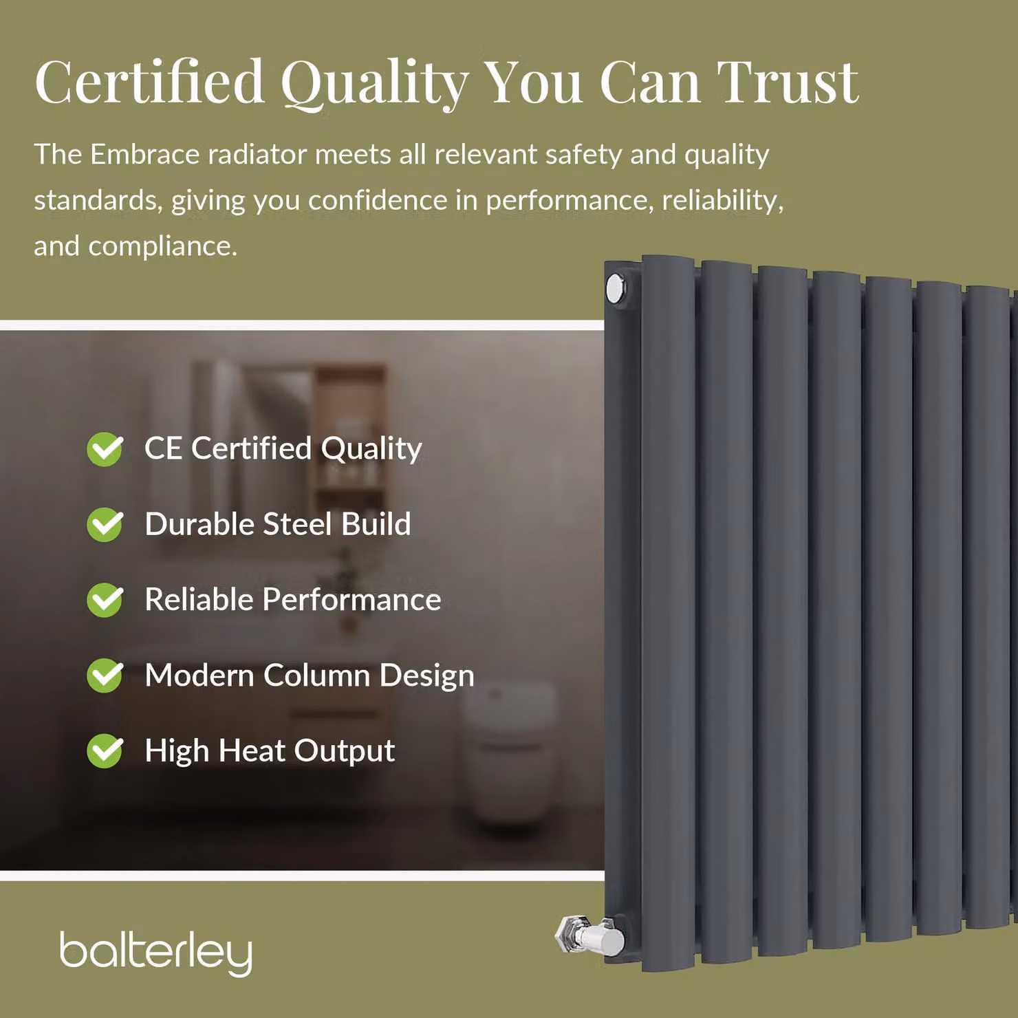 Balterley Embrace Horizontal Double Panel Radiator, Anthracite Grey, W: 139.8 cm, H: 60 cm, D: 10.6 cm – 4