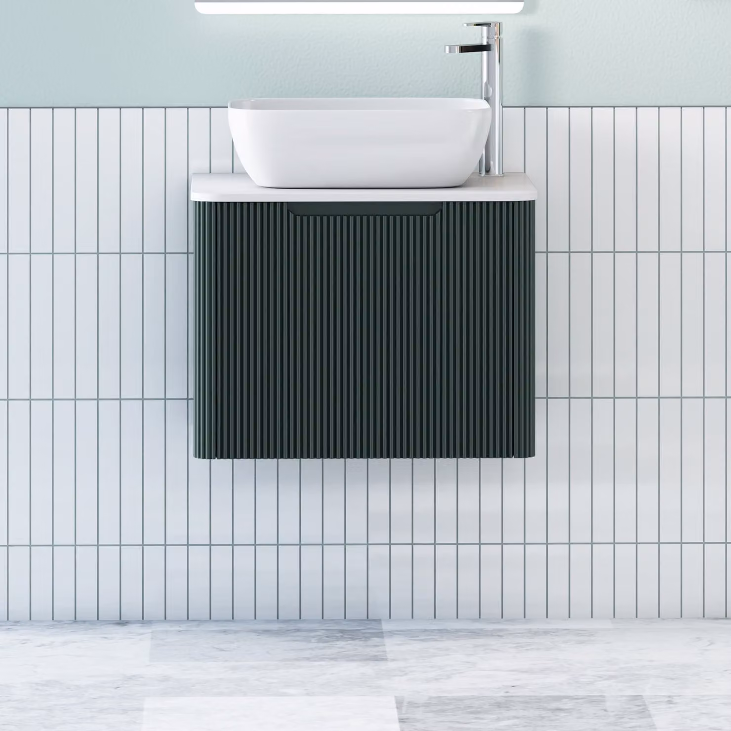 Royal Bathrooms Avenza Wall Hung Vanity Unit with Elva Basin, Moss Green and White, Depth: 60 cm