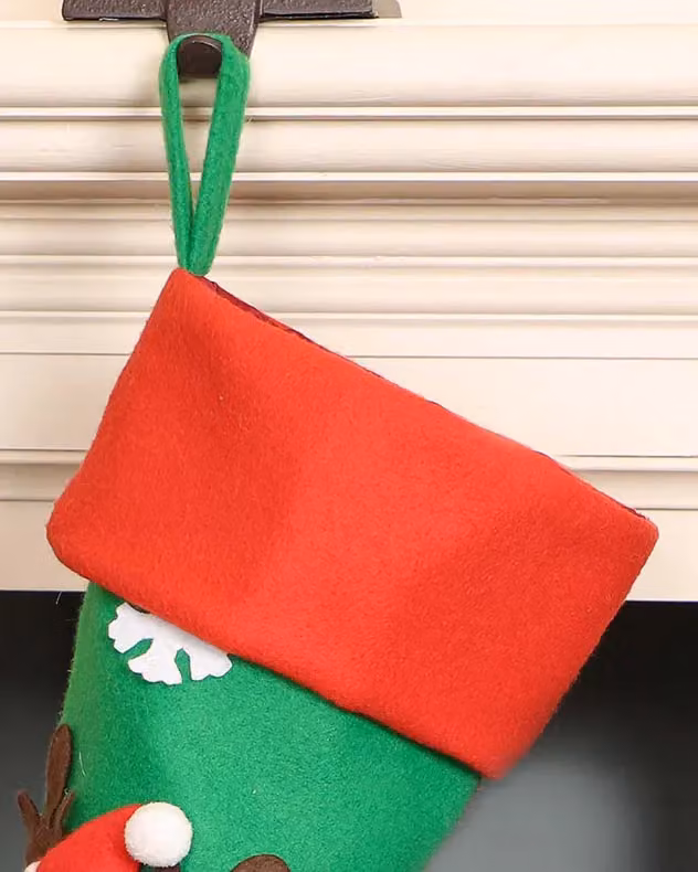 Dibor Set of 4 Reindeer Hanging Textile Christmas Stocking Bags in Red, Green and White – 4