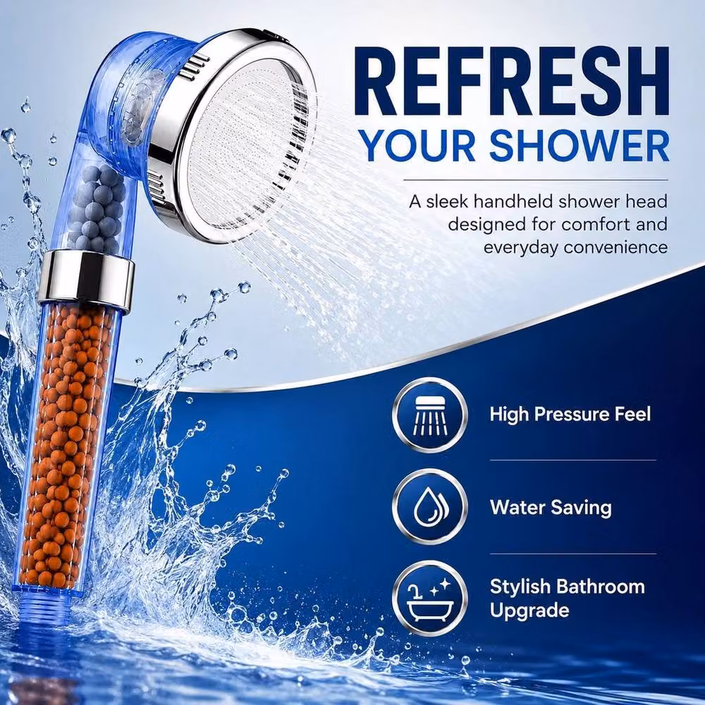 PAWNORA Hard Water Filter Handheld Shower Head in Blue and Transparent with Chrome Finish – 3