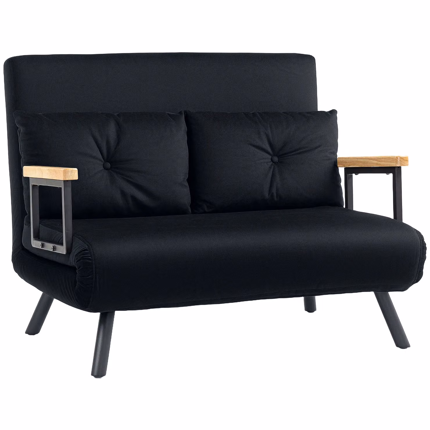 HOMCOM Black Velvet 2 Seater Click Clack Sofa Bed with Metal Frame – 2