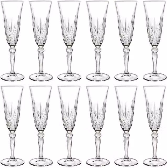 RCR Melodia Crystal Champagne Flutes, Transparent, 160ml, Pack of 12