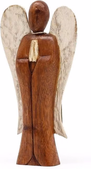 KDMD Hati Hati Angel Handcrafted Brown Wooden Sacred Angel Tabletop Gift, Height: 20 cm