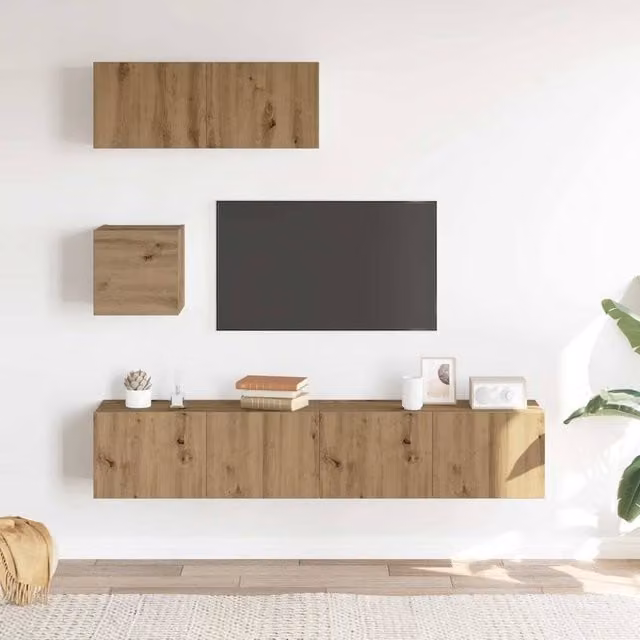 Berkfield Home Classic 4 Piece Wall-Mounted TV Cabinet Set in Brown Artisan Oak