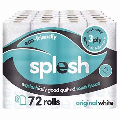 Cusheen Splesh 3-ply Unscented Toilet Roll, White, 72 Pack – 1