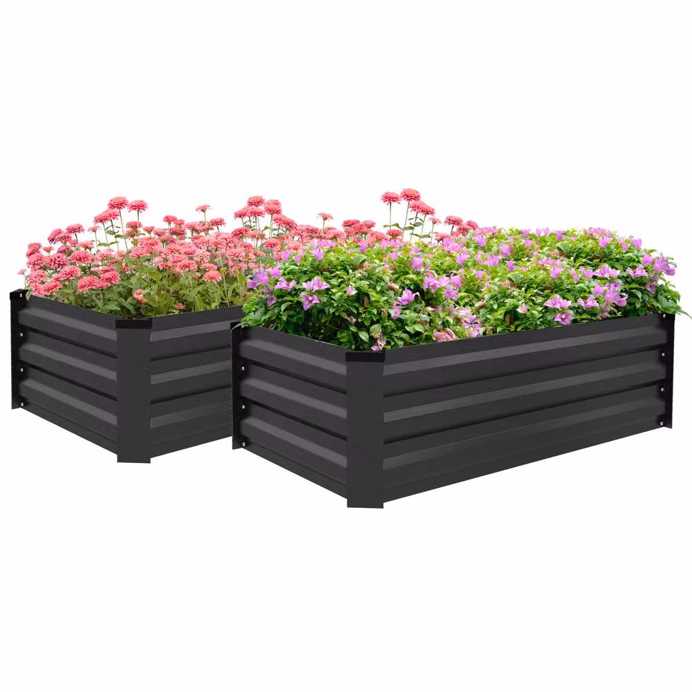 OUTSUNNY Galvanised Steel Raised Garden Bed for Flowers and Vegetables, Grey, W/D/H: 57 x 60 x 30 cm – 2