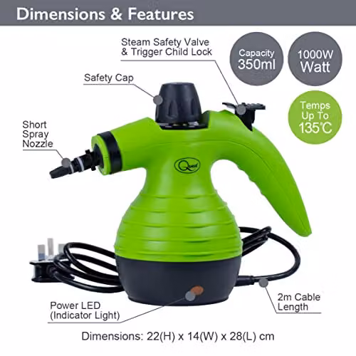 Quest Handheld Steam Cleaner in Green with 9 Cleaning Attachments and Accessories – 2