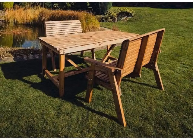 Churnet Valley Garden Furniture Ltd Valley Set 2X2B Pine Wood Table in Brown, W: 113 cm, D: 99 cm, H: 95 cm – 1