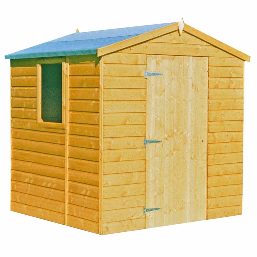 Shires Brown Shiplap Apex Single Door Tongue and Groove Garden Shed Workshop W: 213.4 cm, D: 152.4 cm – 2