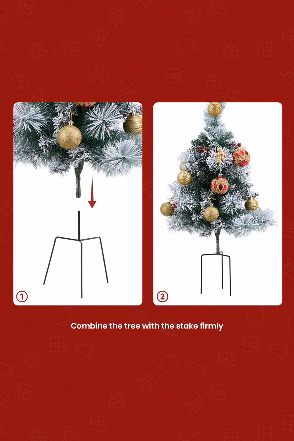 Living and Home 2-Piece Mini Frosted Outdoor Christmas Tree Set with Red and Gold Balls in Green, Red, and Multicolour – 3