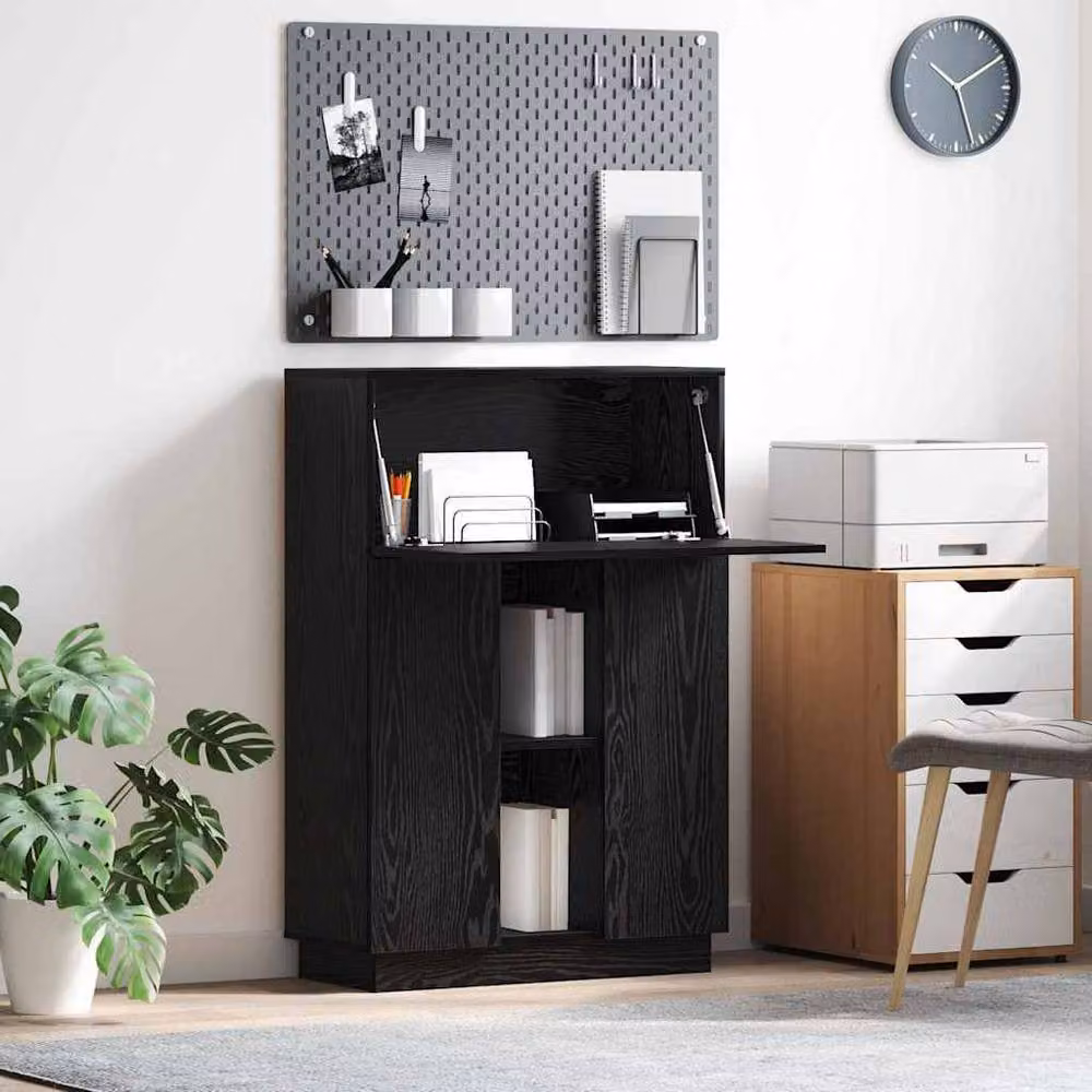 Berkfield Home Modern Black Oak Writing Desk in Black Oak Engineered Wood – 2