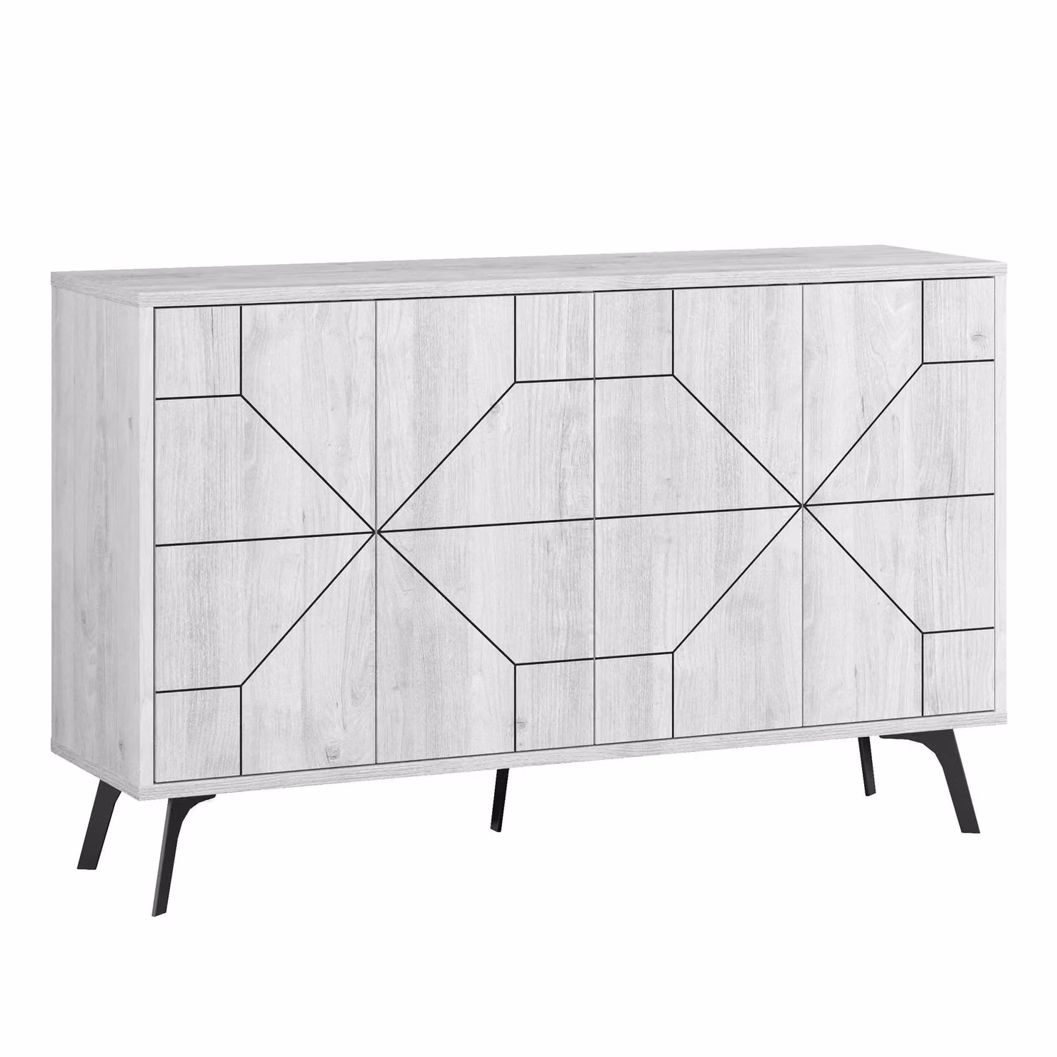 Decortie Dune Modern Four Door Sideboard in White with Metal Legs, W: 123 cm – 2