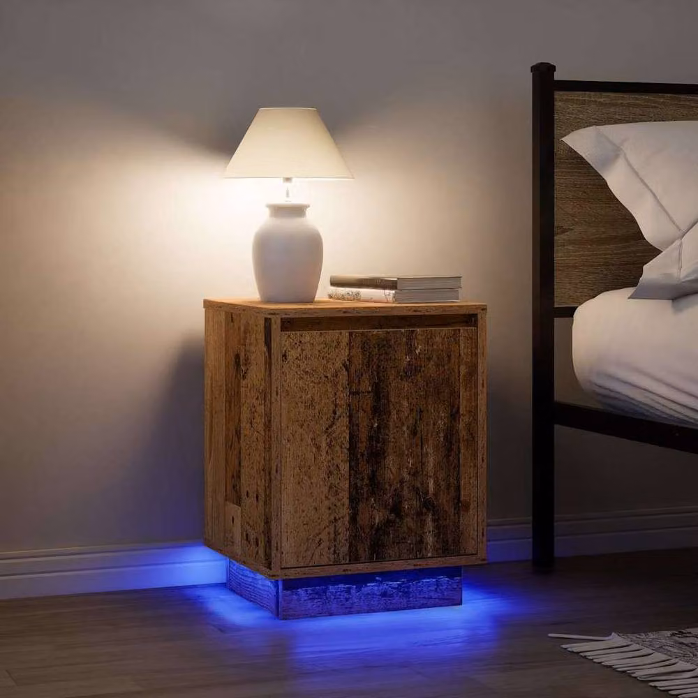 Berkfield Home Bedside Cabinet with Integrated LED Lights in Old Wood, W/D/H: 38 x 34 x 50 cm – 4