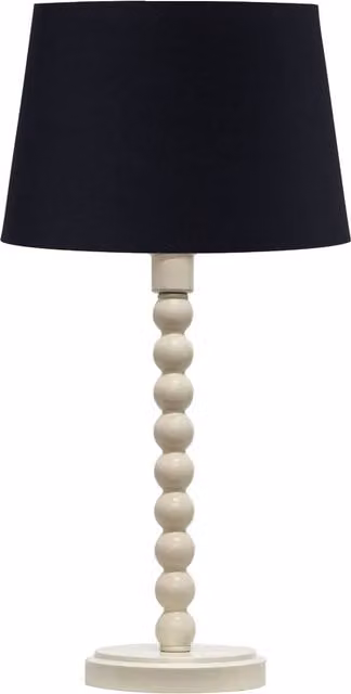 First Choice Lighting Bobbin Ceramic Table Lamp with Black Fabric Cylinder Shade in White and Beige, H: 42.0 cm, W: 28.0 cm, D: 28.0 cm