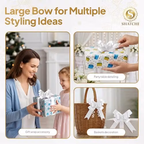 Shatchi 20pcs White Pull Bows for Gift Wrapping and Party Decorations, 5cm Width – 4