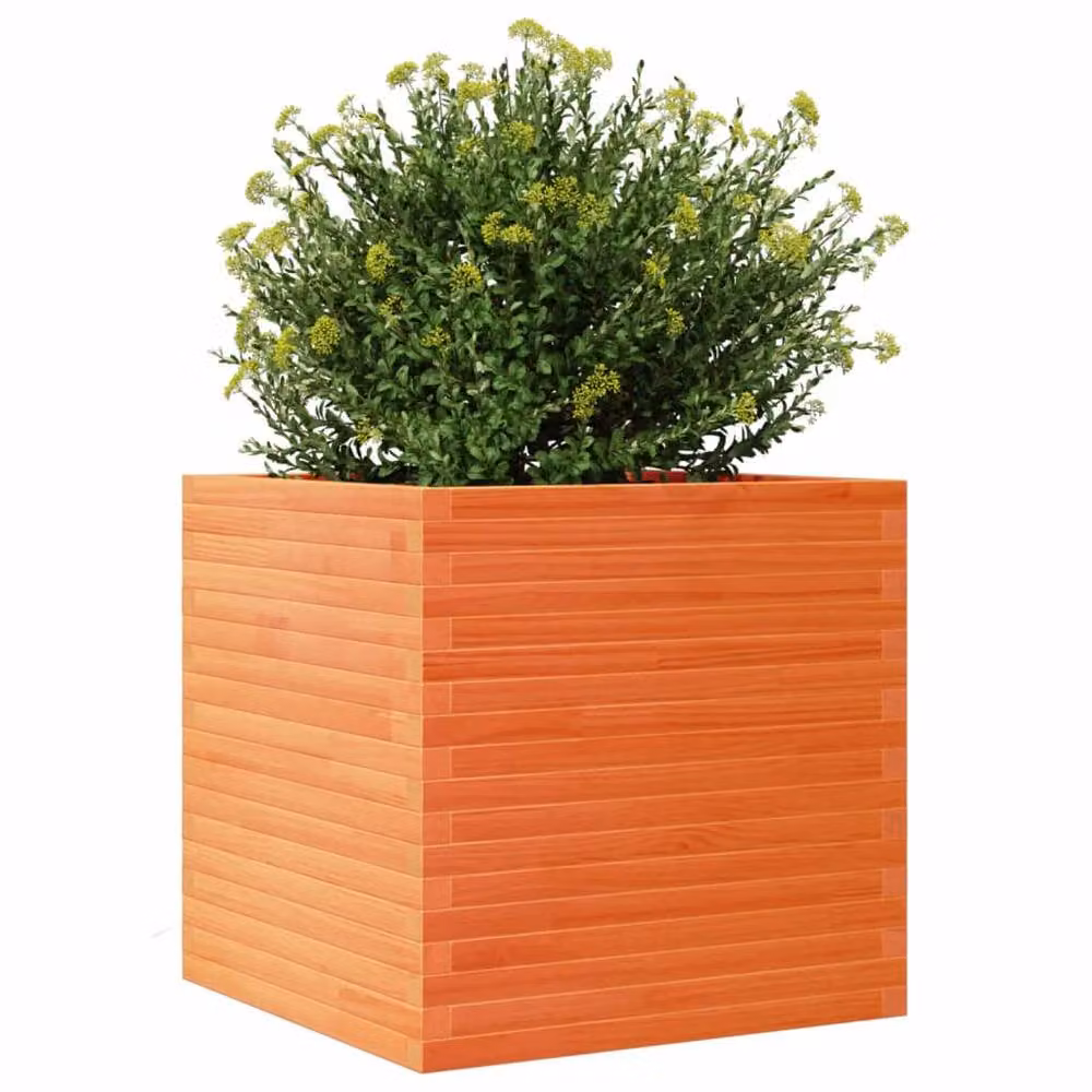 Berkfield Home Garden Wax Brown Solid Wood Pine Planter Tub, W/D/H: 70 x 70 x 68.5 cm – 2