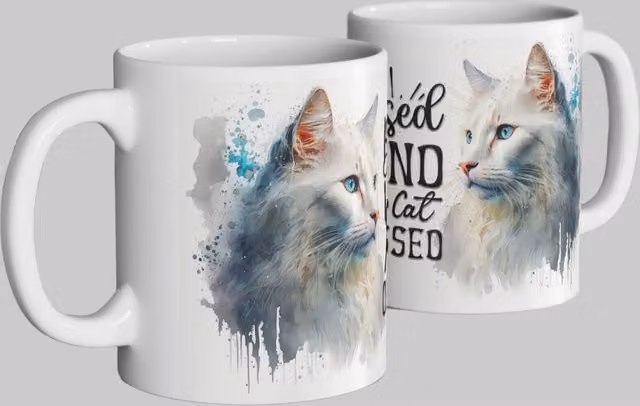 Simply Stunning Mugs Blessed and Cat Obsessed Ceramic Mug in White