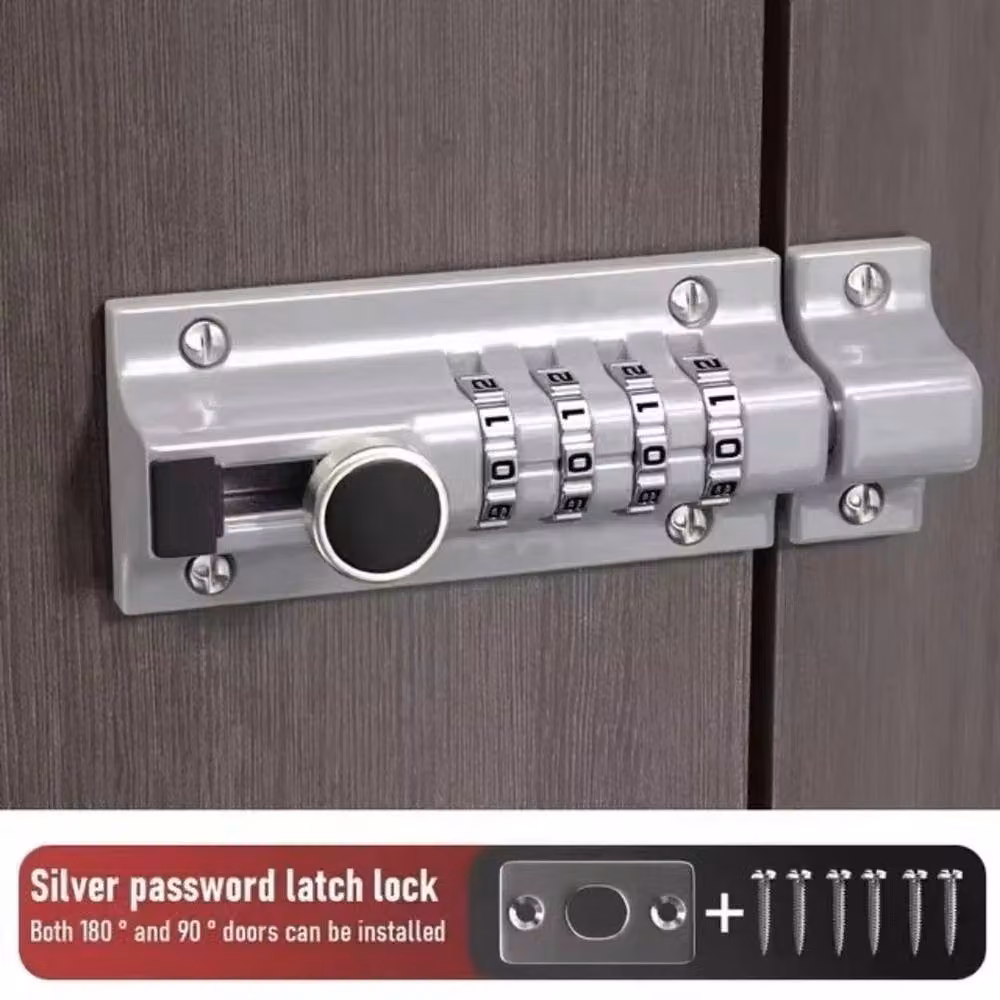 FLAVORA Silver Stainless Steel 4-Digit Combination Bolt Lock – 3
