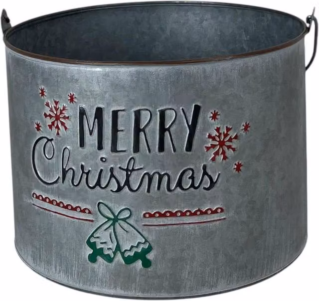 Four Candle Silver Metal Merry Christmas Tabletop Bucket, Height: 18 cm