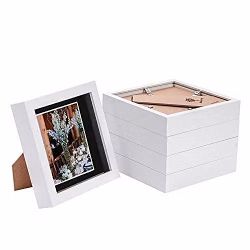 Nicola Spring 5 Piece Square 3D Shadow Box Photo Frame Set in White and Black with Glass Aperture