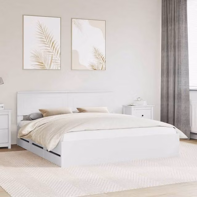 Berkfield Home Modern Bed Frame with Drawers in White, Engineered Wood, W/D/H: 180 x 200 cm