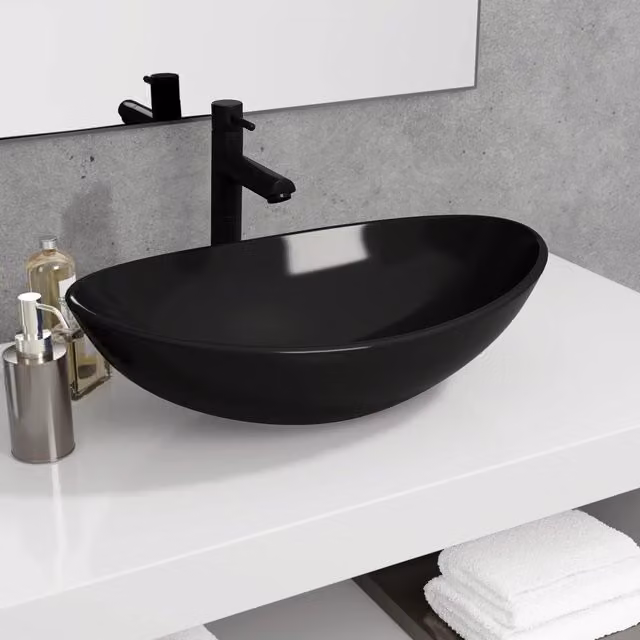 Berkfield Home Black Tempered Glass Basin W/D/H: 54.5 x 35 x 15.5 cm