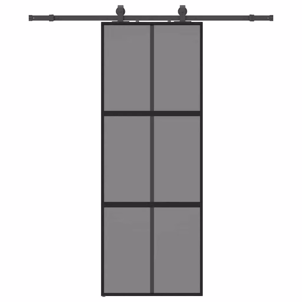 Berkfield Home Modern Sliding Glass Door with Hardware Set in Black, W: 76 cm, H: 205 cm – 2