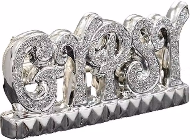DEENZ Silver Crystal Crushed Jewel Diamond Gypsy Sparkle Tabletop Ornament