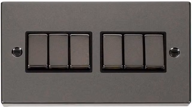 SE Home Ingot 6 Gang 2 Way Flush Light Switch, Black Nickel