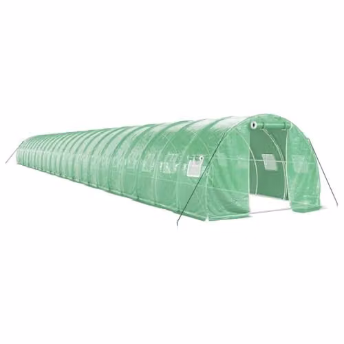 vidaXL Greenhouse with Steel Frame and Plastic Cover, Green, W: 24 m, D: 3 m, H: 2 m