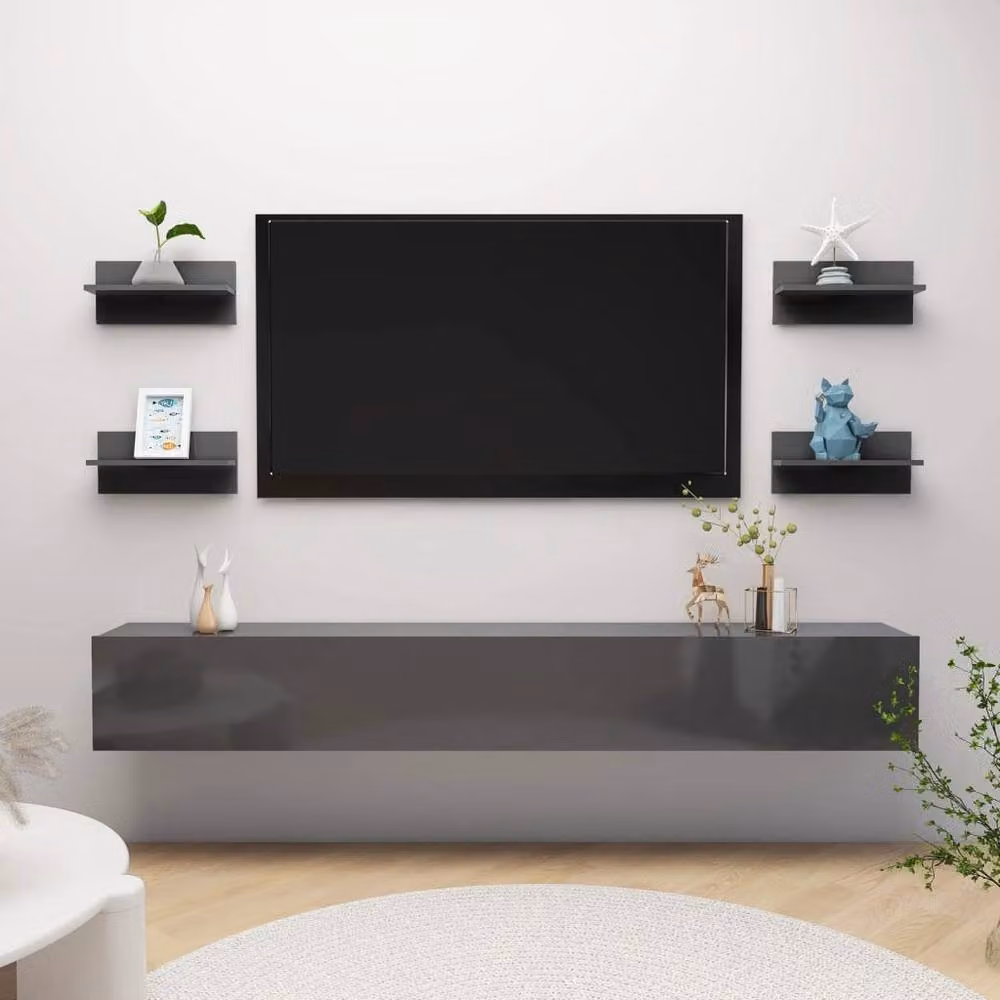 Berkfield Home Modern Wall Mounted Shelves, 4 Piece Set, High Gloss Grey, W: 40 cm, D: 11.5 cm, H: 18 cm – 2