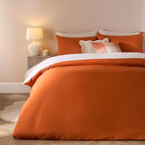 OHS Plain Reversible Microfibre Polyester Duvet Cover and Pillowcase Set in Orange, W/D/H: 200 x 200 cm