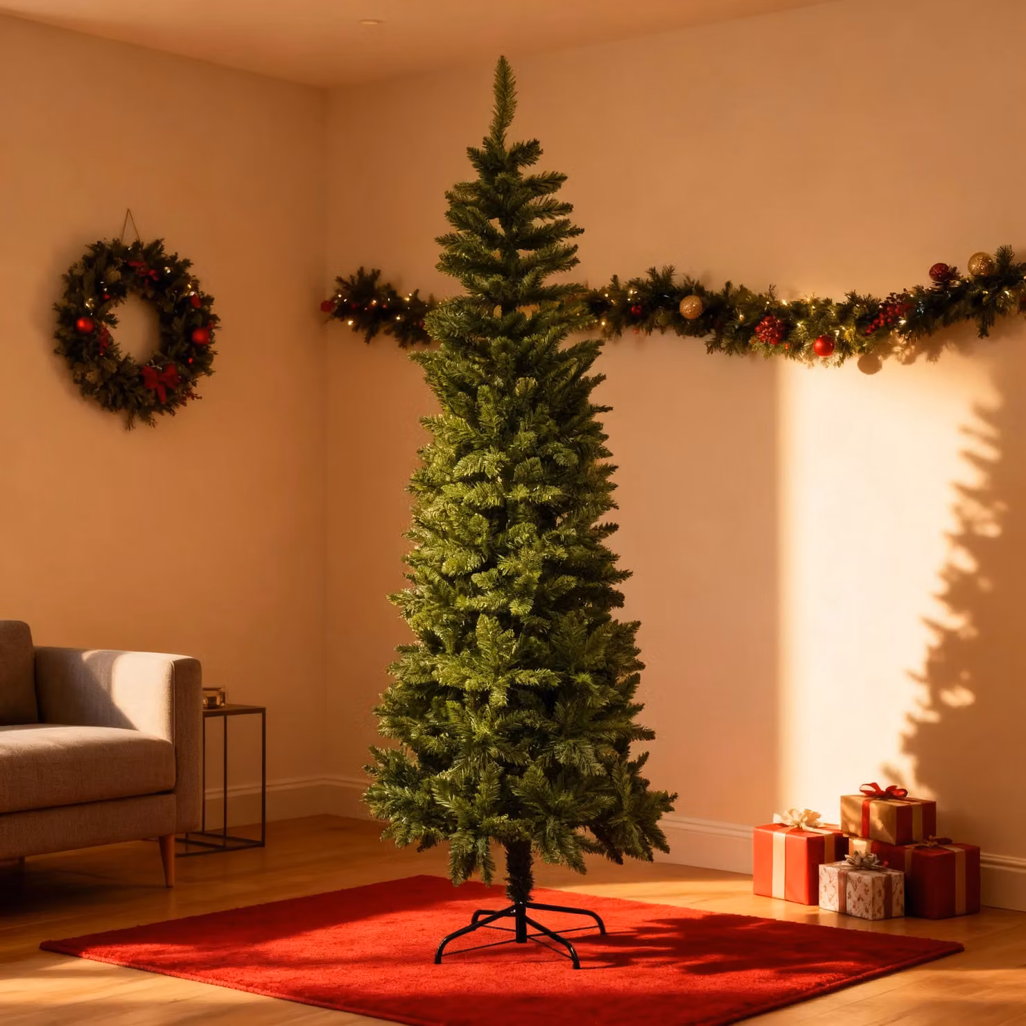 Shatchi 5ft Slim Pine Green Christmas Tree with Pencil Point Tips – 4