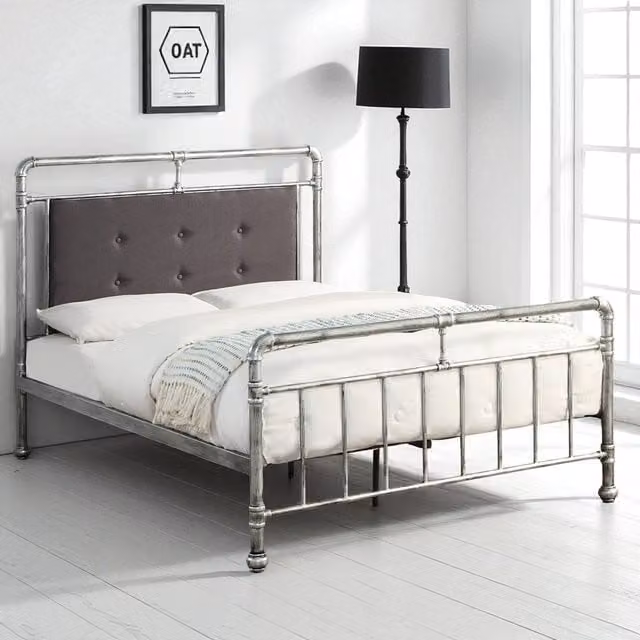 OAT Home Industrial Metal Bed Frame in Silver, Black and Grey, 180 x 200 cm