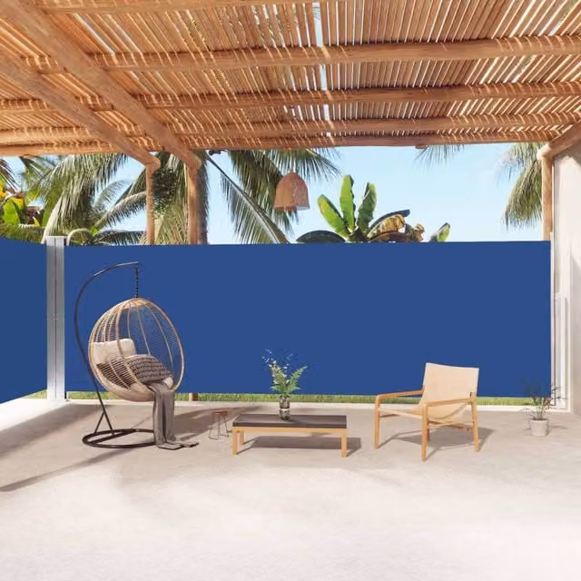 Berkfield Home Retractable Blue Polyester Roller Side Awning W: 1000 cm, H: 200 cm
